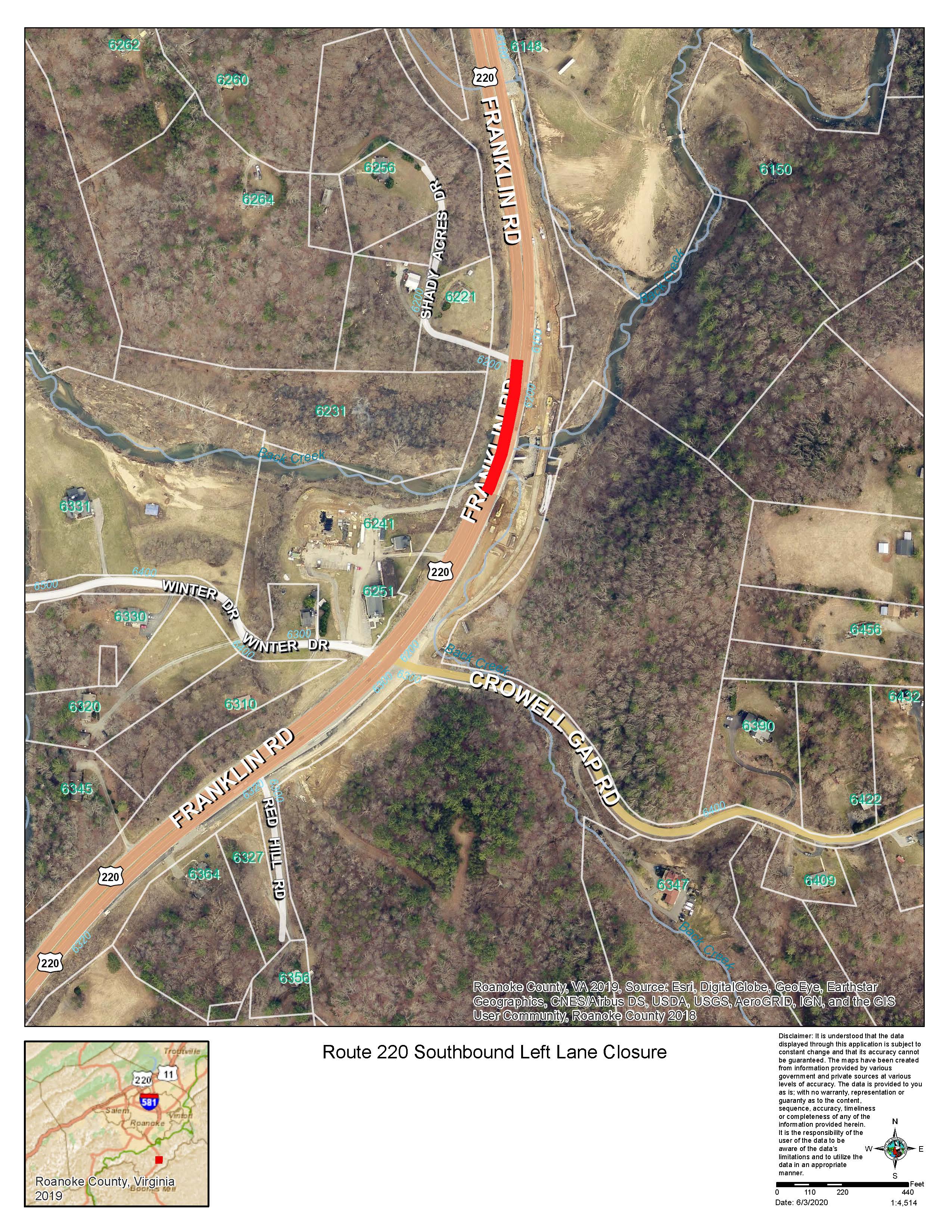 Rt 220 SB Left Lane Closure 6-3-20