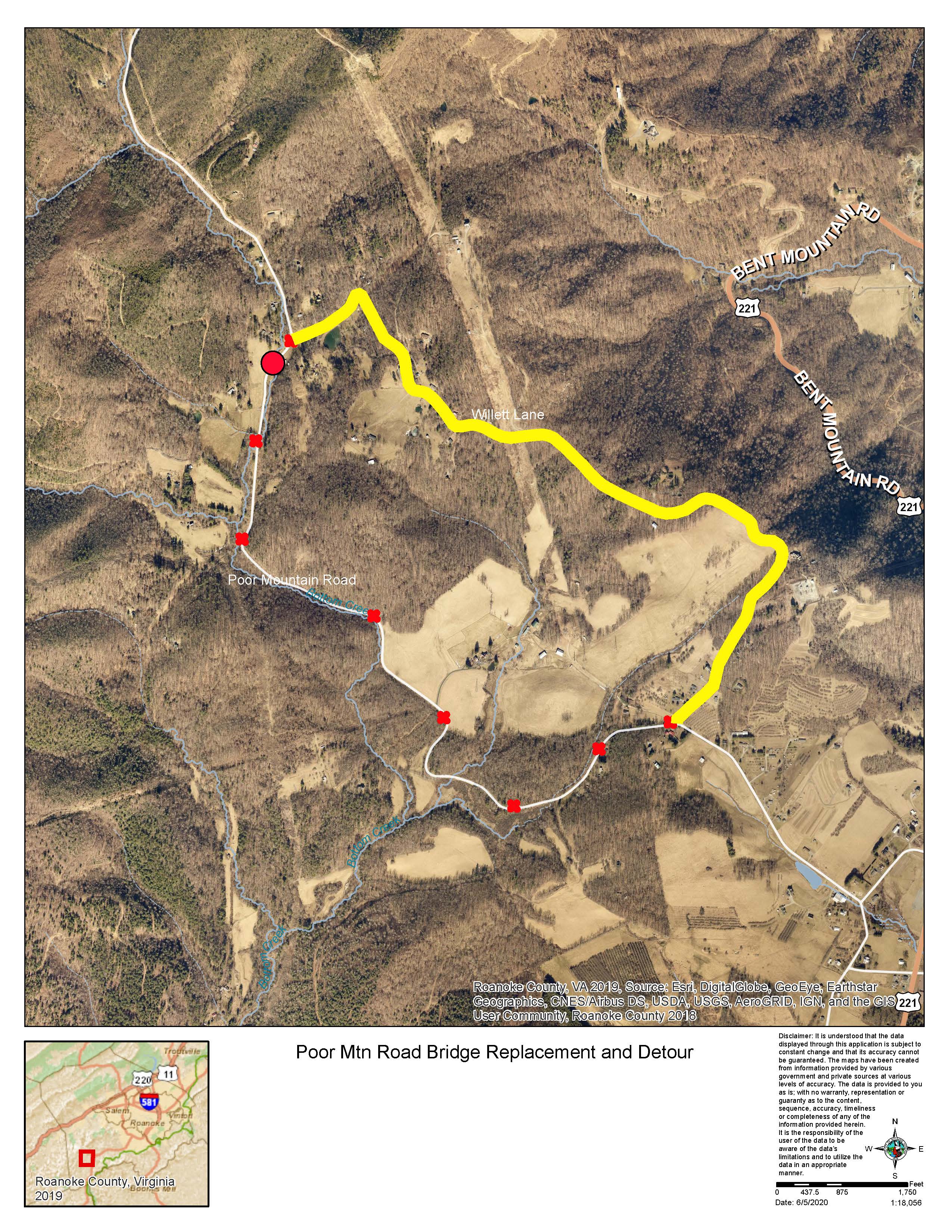 Poor Mountain Road Closure and Detour Map