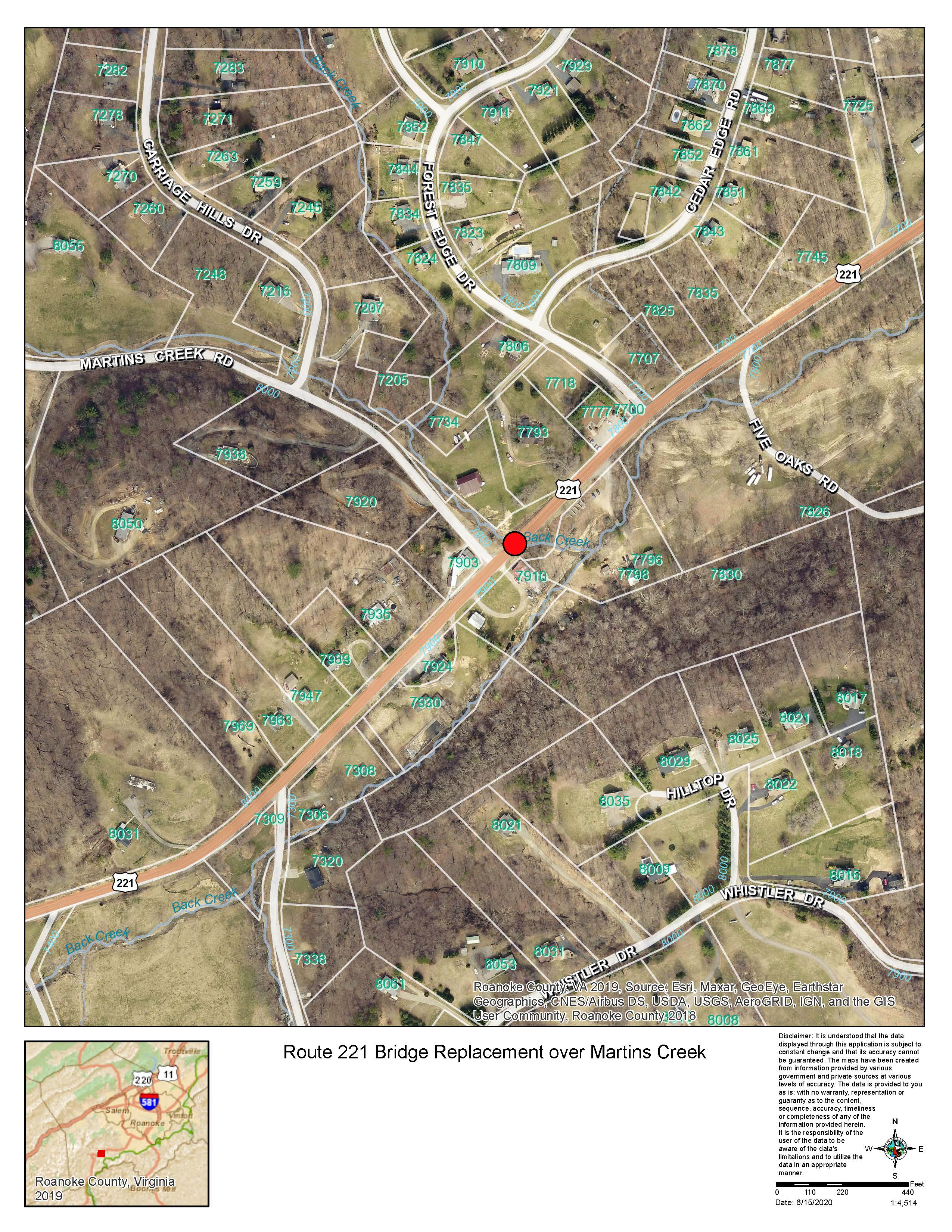 Rt 221 Bridge Replacement at Martins Creek Map 