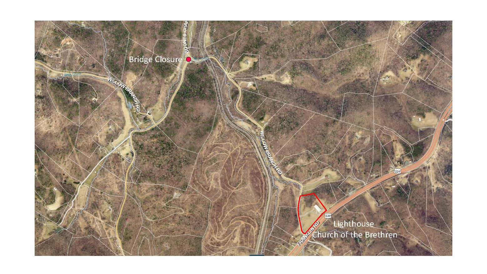 Boones Chapel Rd Bridge Closure Map 3-21-21