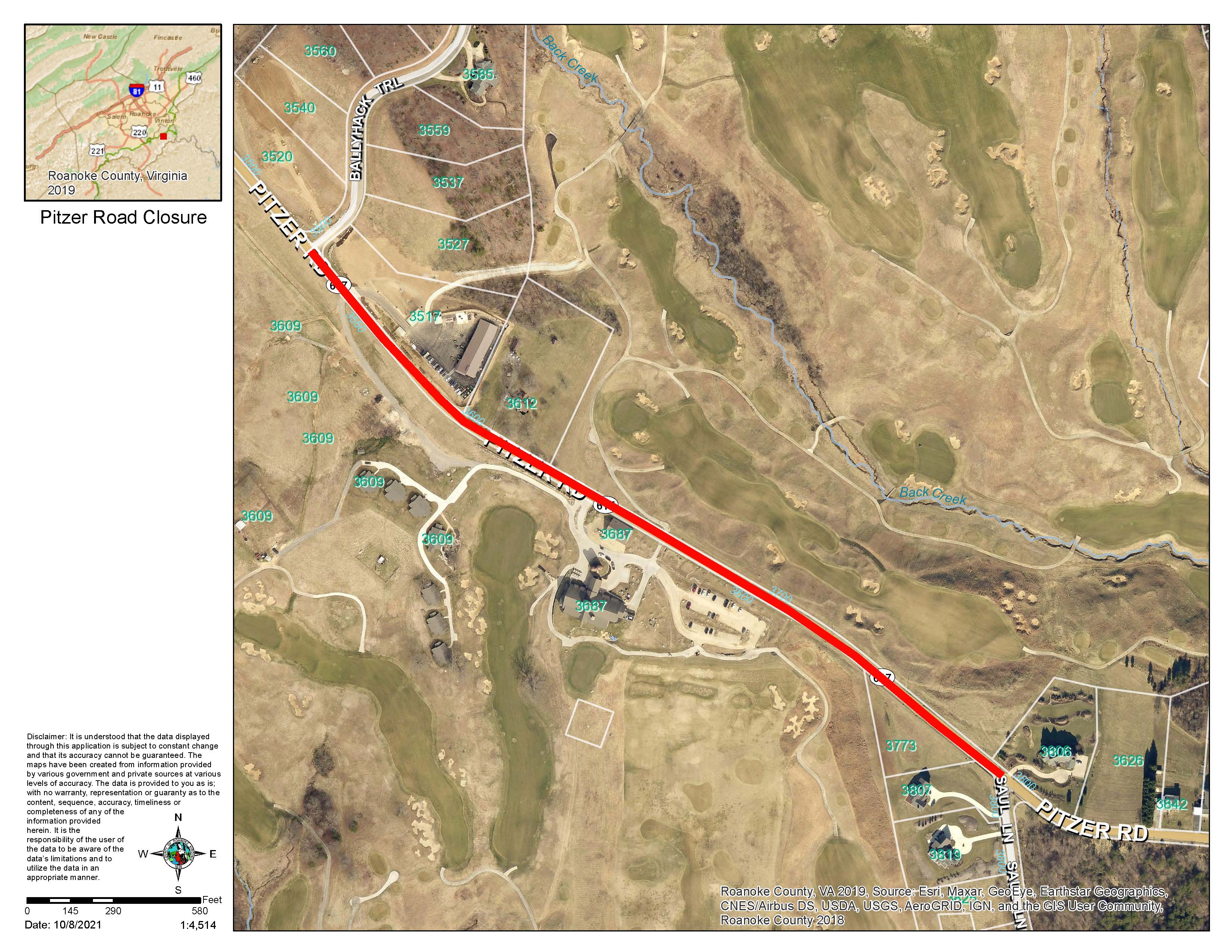 Pitzer Road Closure Map
