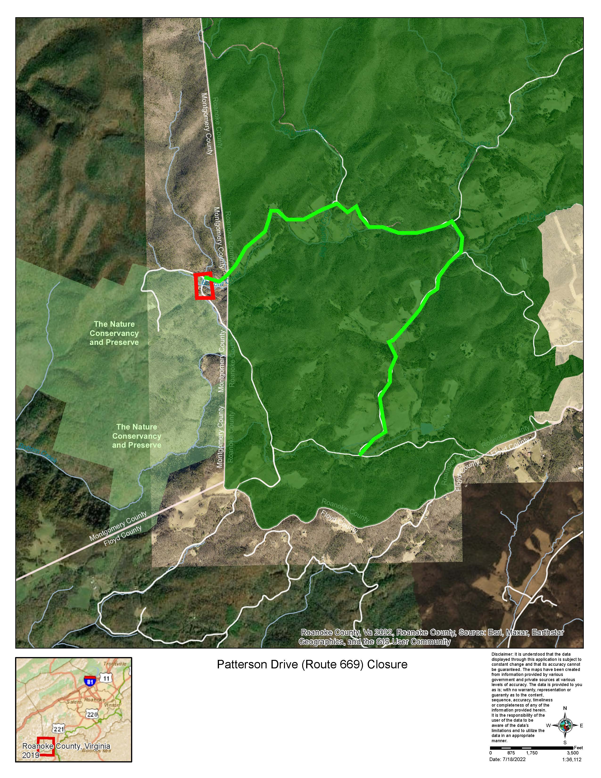 Map of Patterson  Bridge Closure with Detour 07 18 22