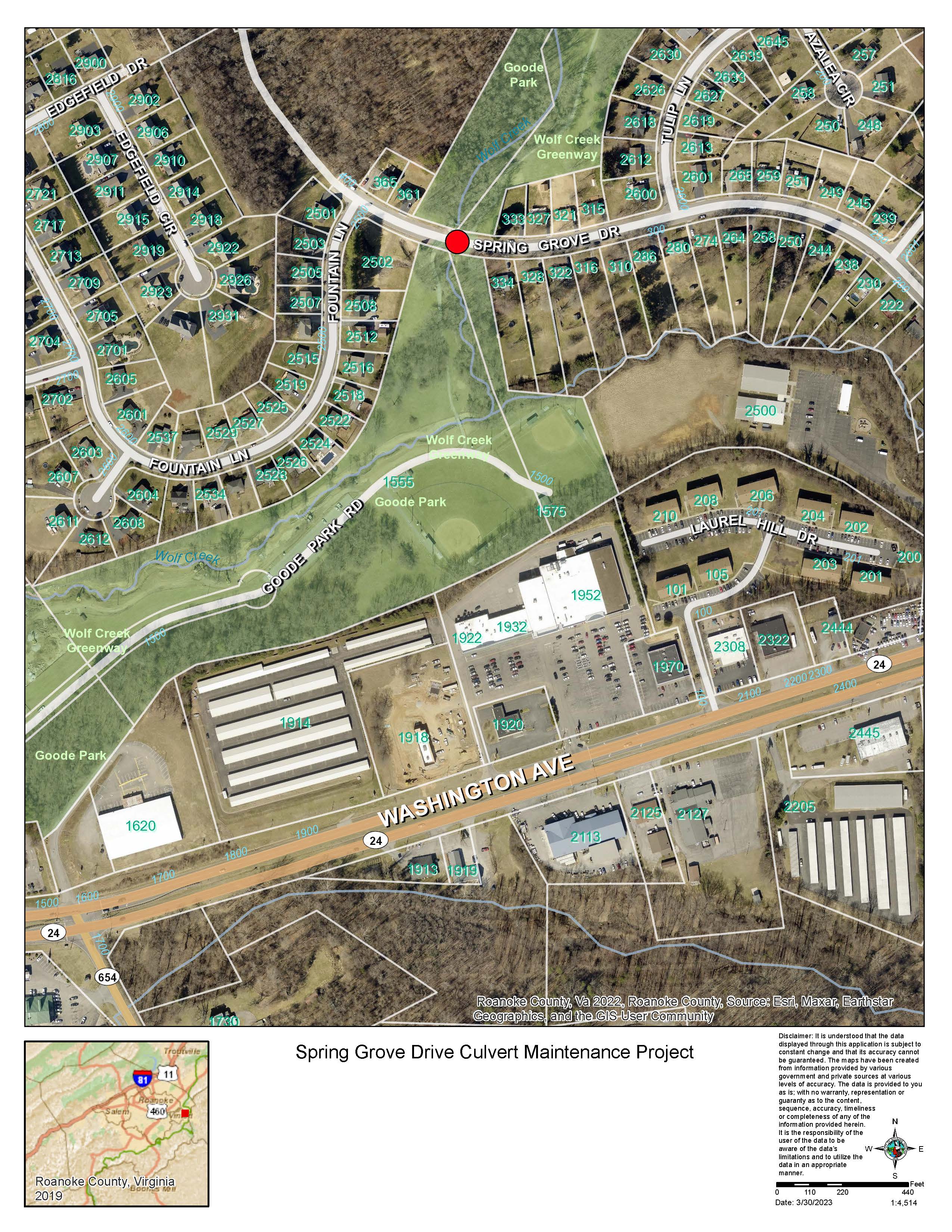 Spring Grove Drive Culvert Maintenance Map 3-30-23