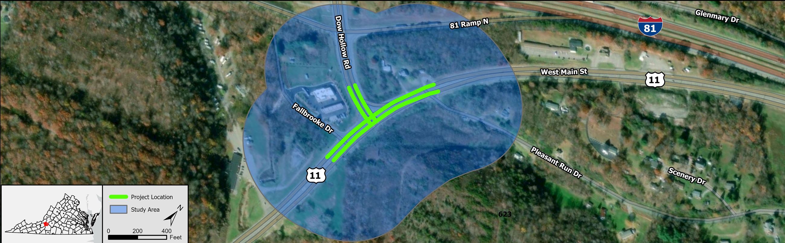 VDOT Map West Main Street at Dow Hollow Road