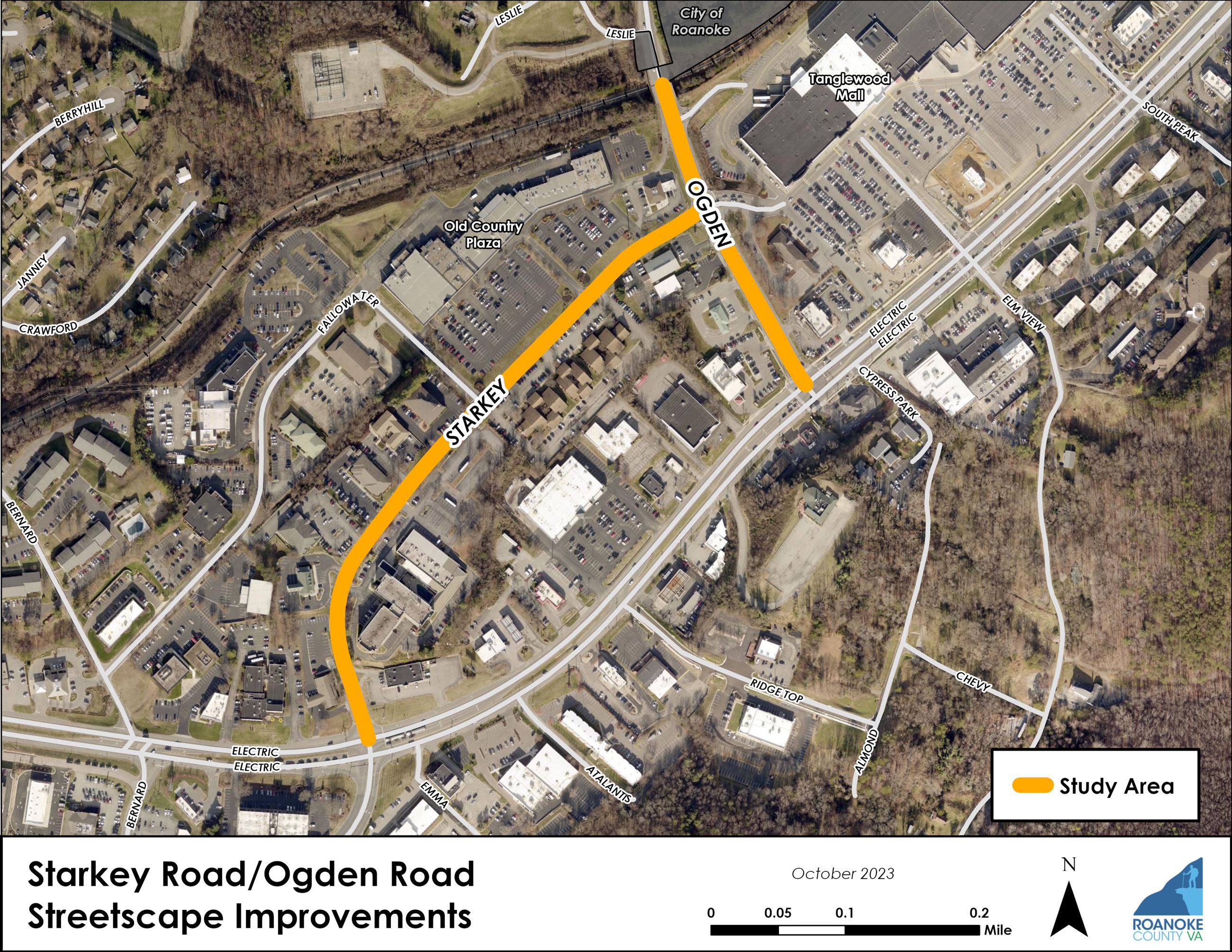 Map of Study Area for Pedestrian and/or Bicycle Improvements on Starkey Road and Ogden Road