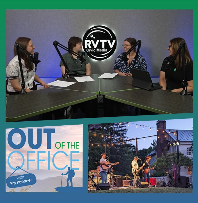 Four women recording a podcast