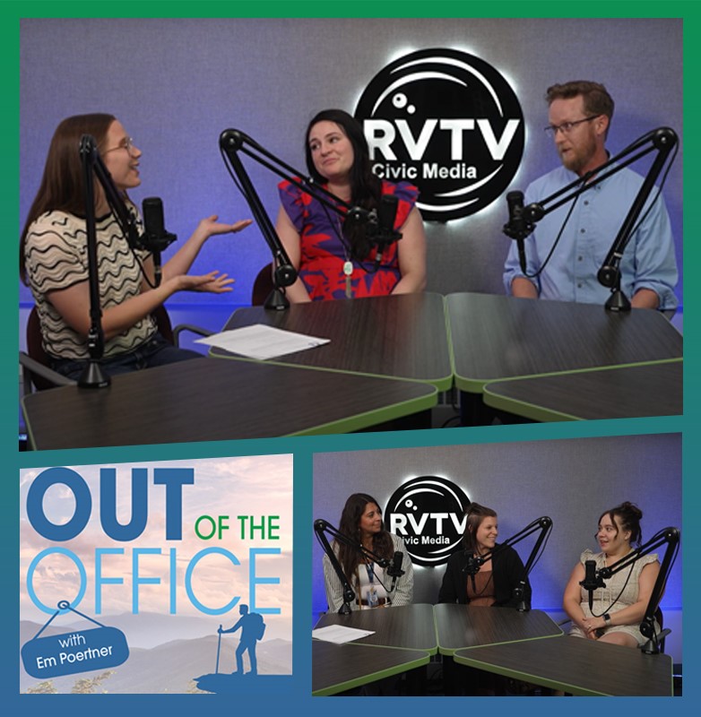 People sitting in a podcast studio