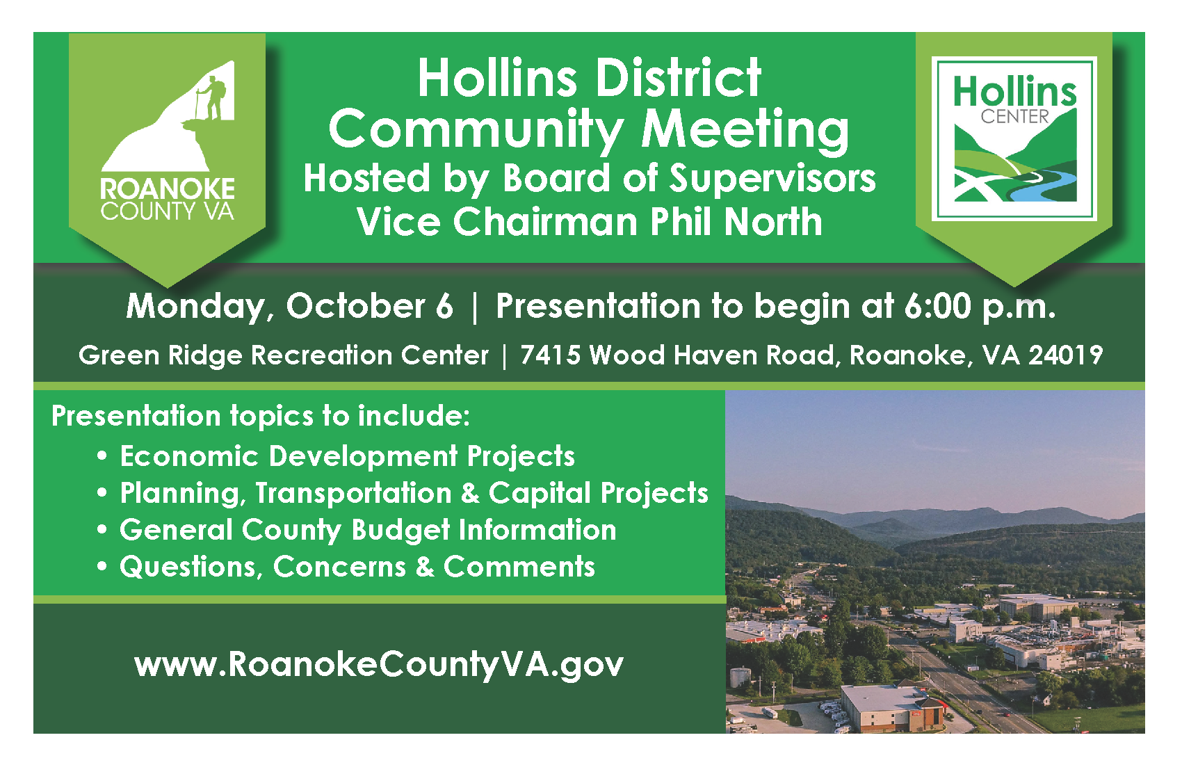 Hollins District BOS Community Meeting Postcard - 10-6-25