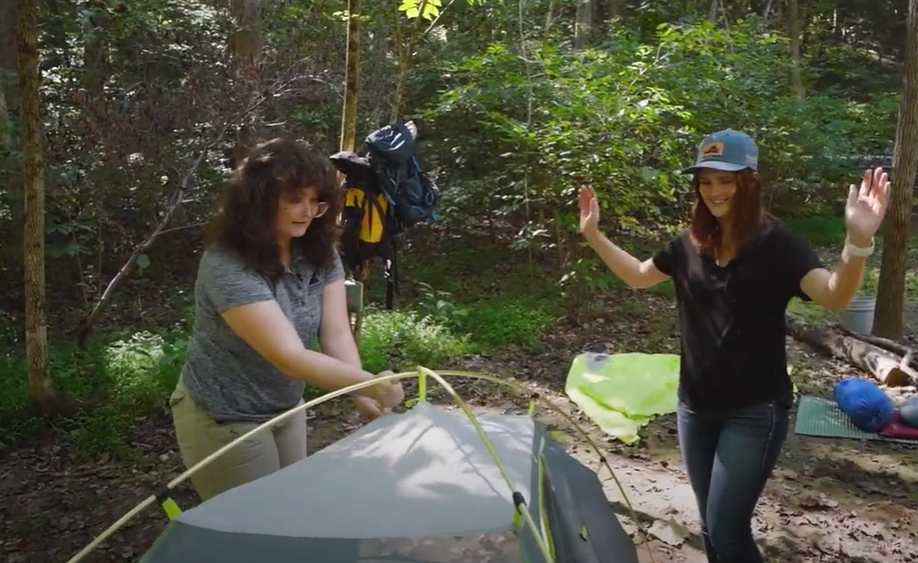 Kaelyn and Keara set up tent